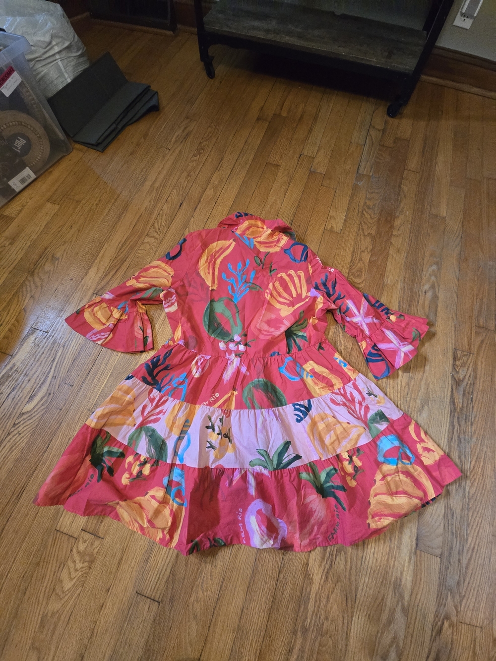 FARM Rio Coral Pink Mixed Floral Tiered Button Dress - Picture 9 of 10